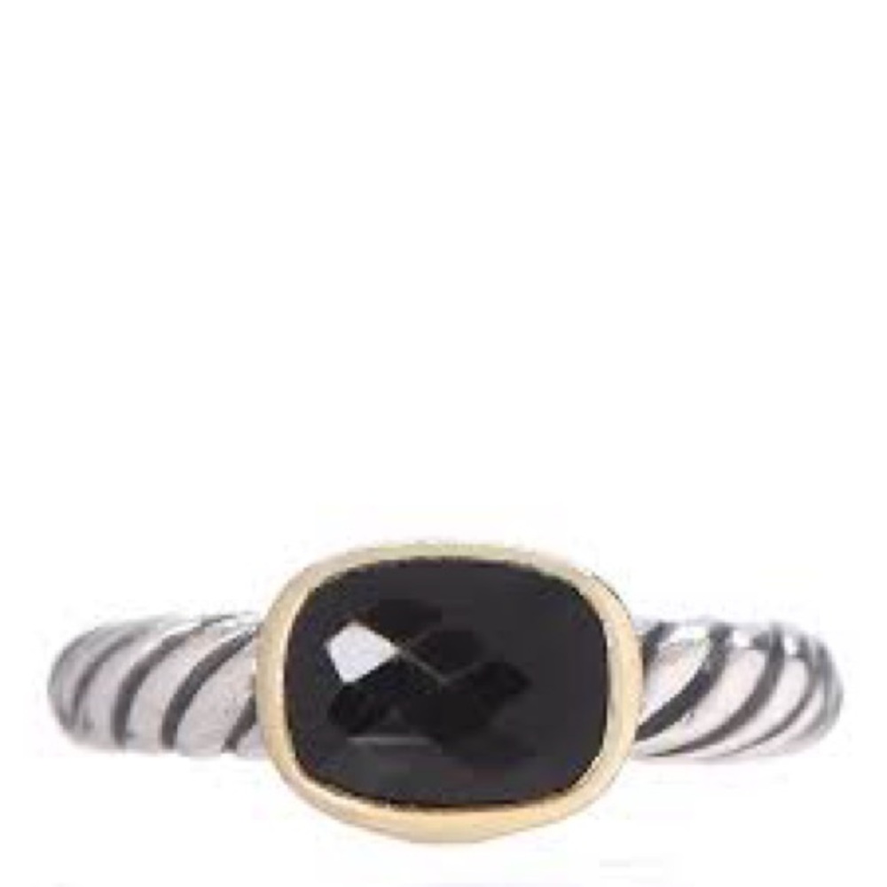 David Yurman Sterling Silver 18K Gold Black Onyx Noblesse Ring